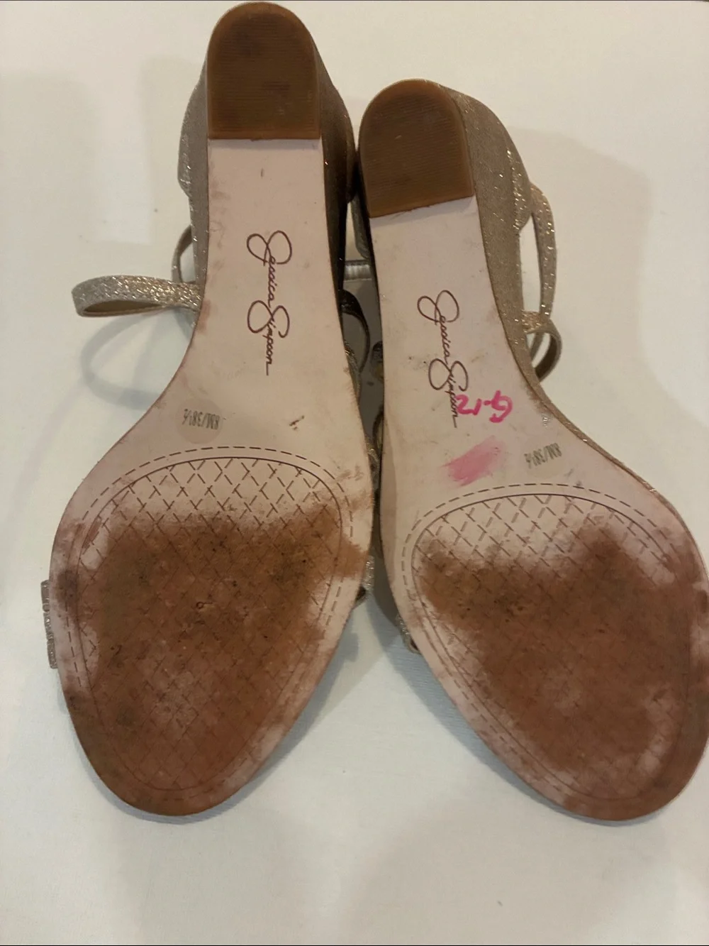 Jessica Simpson Platform Gold Glitter Strappy Heels Sz 8.5